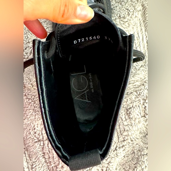 AGL Black Leather Moreen Lace-up Combat Boots Womens Size 37.5 - Picture 5 of 7